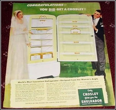 1951 Croseley Shelvador Refrigerator Bride & Groom ad