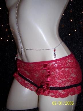 Red Rosette body belly chain for exotic dancers