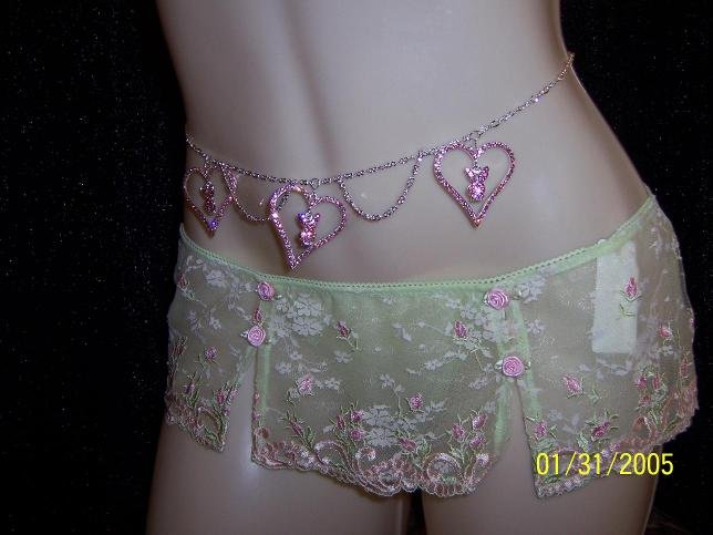 pink crystal & triple heart playboy bunny body choker belly chain ring