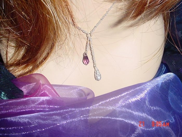 Dark Purple Crystal & silver pave teardrop necklace & earring set
