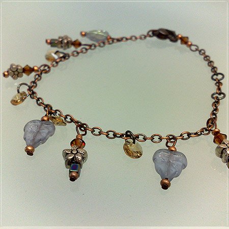 Handmade Triplet frosted Purplish leaves Charms Bracelet