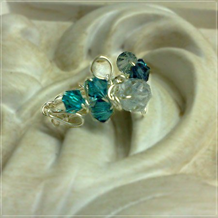 Handmade Wire-wrapped Crystals Blue Ring