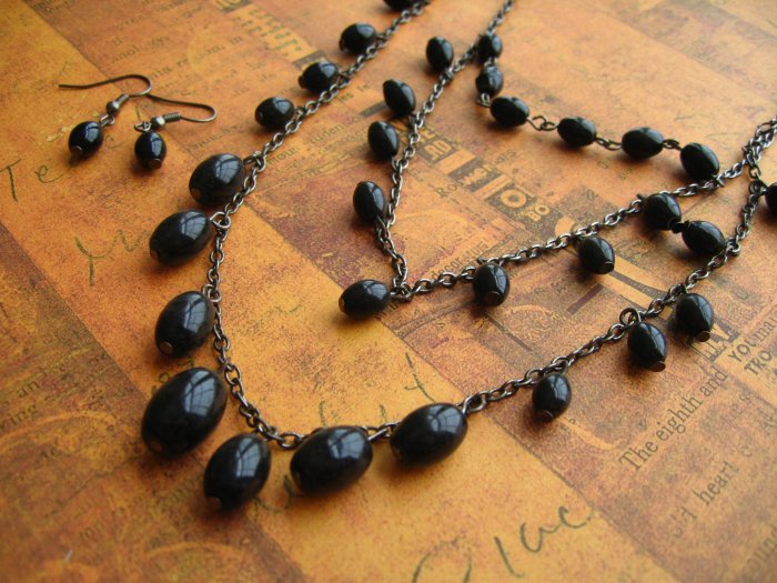 Black Bead Earring and Necklace