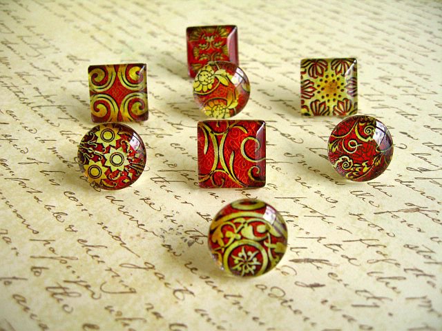 Brick Gold Color Glass Thumbtack, Brick Gold Color Glass Push Pin, Small Glass Notice Board Pins