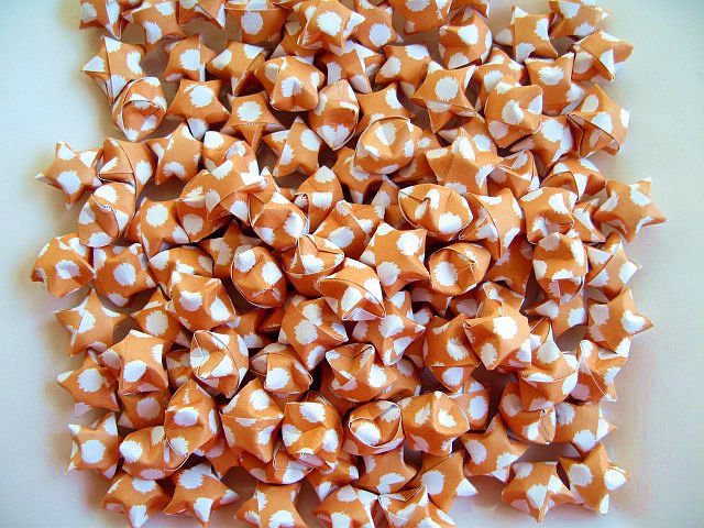 Orange Lucky Stars, Origami Stars, Handmade, Orange Paper Goods, Orange Paper