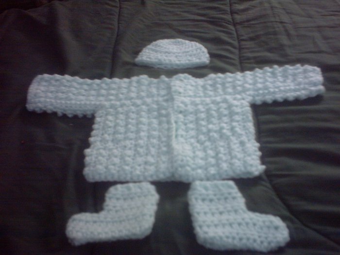PREEMIE MINT GREEN SWEATER, HAT, BOTTIES