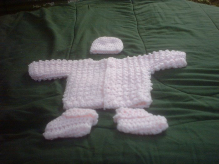PREEMIE PINK SWEATER, HAT, BOTTIES