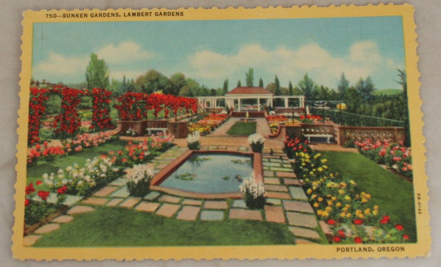 VINTAGE POSTCARD Oregon,Portland,Lambert Gardens 1940 Curteich