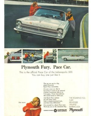 1965 Plymouth Sport Fury Pace Car Vintage Magazine Ad