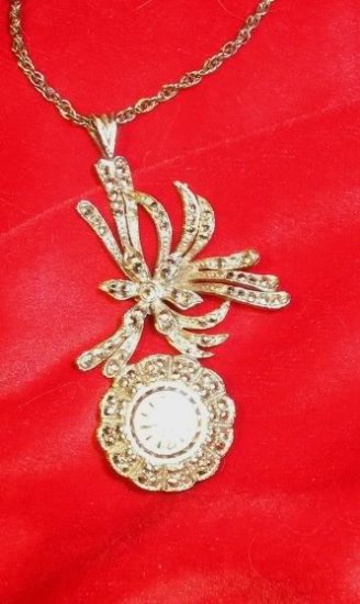 Hilton 17J Sterling Marcasite Necklace Pendant Watch