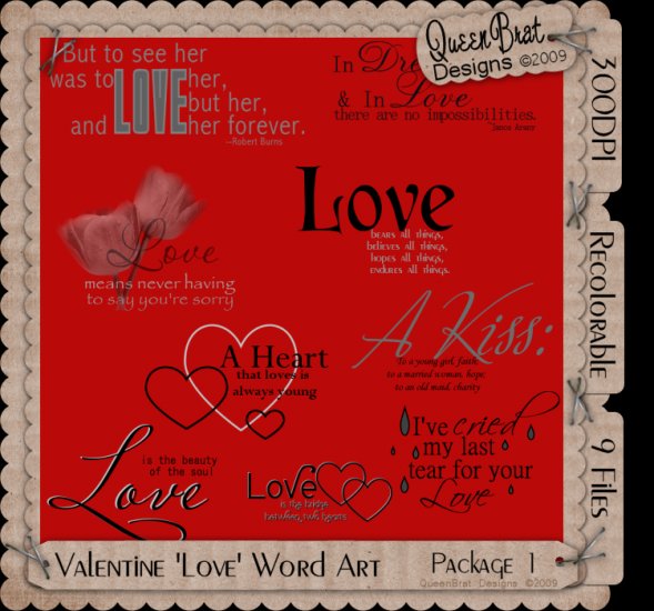 Valentine/Love Word Art Package 1