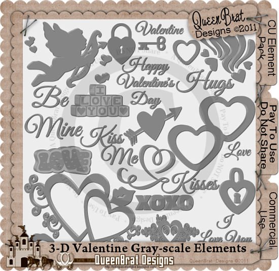 3-D Valentine Gray-scale Template Pack