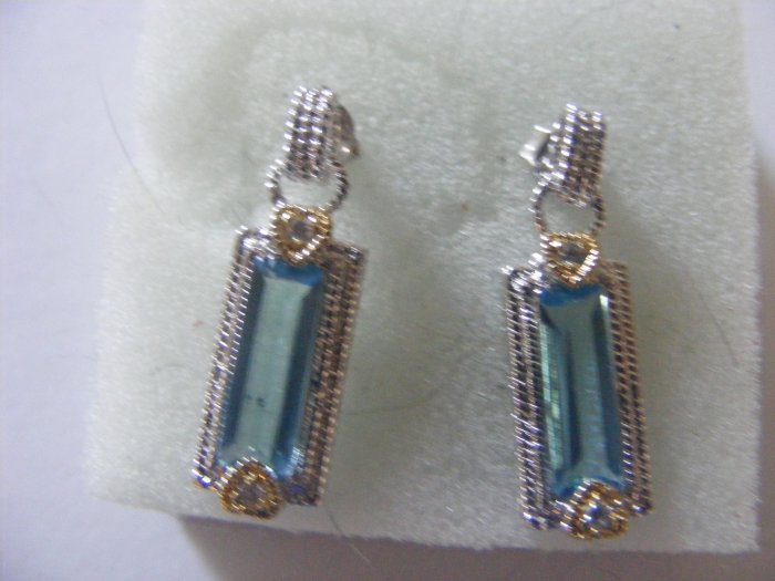 Blue Crystal and Cubic Zirconia two tone earrings