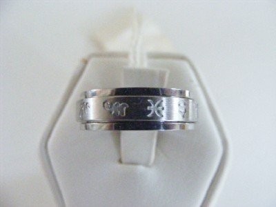 Stainless Steel Spinner Ring Greek Symbols Size 6.5