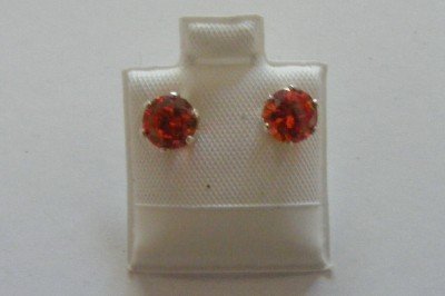 Orange post earrings sterling silver cubic zirconia