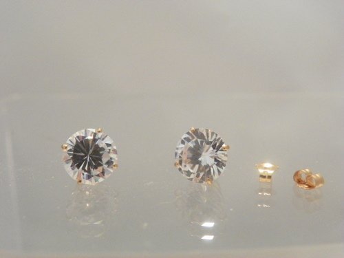 10kt Yellow Gold 8mm round Cubic Zirconia CZ stud earrings