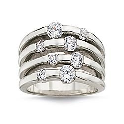 Sterling Silver CZ 4-Row Ring Sz 8