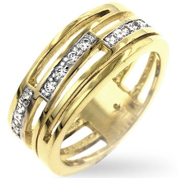 14kt GP Journey Links Pave CZ Ring Sz 9