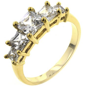 14kt GP 5 STONE PRINCESS CUT CZ BAND RING