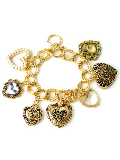 FASHION DOUBLE LINK HEART CHARM BRACELET