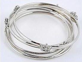 5PC SILVER TONE CROWN RHINESTONE BANGLES