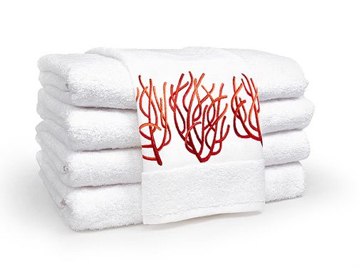 100%Egyptian cotton Towel set with Coral leaves embroidery
