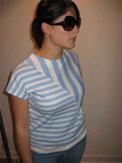 Blue and White Striped Blouse - M