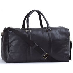 Embassy Black 21" Hand-Sewn Pebble Grain Genuine Leather Duffle Bag Item: LULDUF21