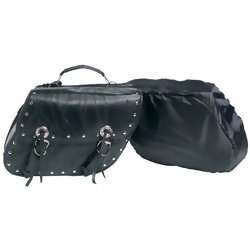 Diamond Plate 2pc Rock Design Genuine buffalo Leather Motorcycle Saddle Bag Set Item: LUMSET3