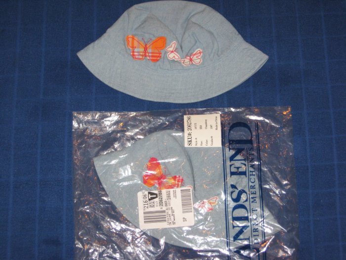 Lands End Baby Infant Sun Hat Denim Butterfly XXS