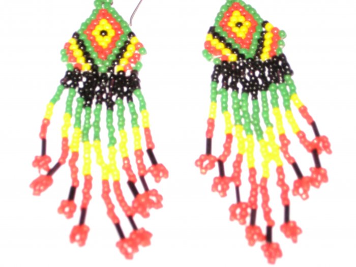 Alaska Native Long Beaded Earrings Multi-Color Alaskan