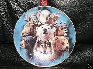 Alaska Wildlife Christmas Ornament Plate 3.25" Alaskan