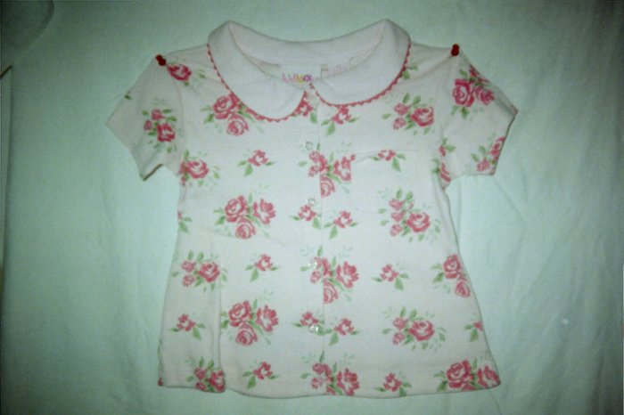 Toddler Girls Pink Rose Print Collar Top Shirt Size 4T