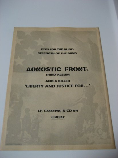 Original Agnostic Front Advertisement Rare Vintage