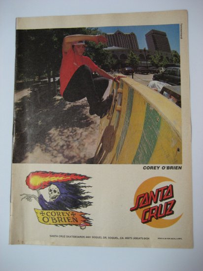 Original Santa Cruz SkateBoard Advertisement Rare Vintage Corey O'Brien