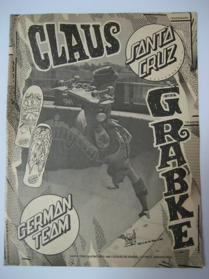 Original Santa Cruz SkateBoard Advertisement Rare Vintage Claus Grabke