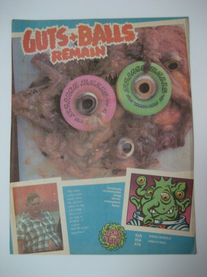 Original SLIME BALLS SkateBoard Advertisement Rare Vintage
