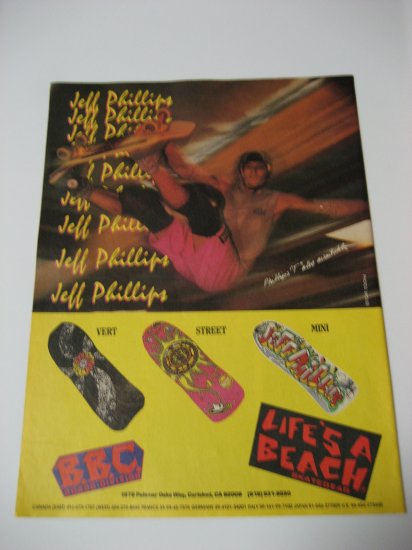 Original Life's A Beach SkateBoard Advertisement Rare Vintage Jeff Phillips