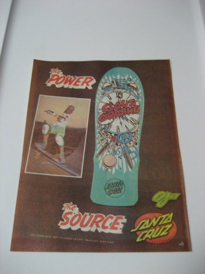 Original Santa Cruz SkateBoard Advertisement Rare Vintage Claus Grabke
