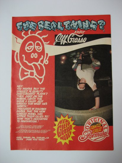 Original Santa Cruz SkateBoard Advertisement Rare Vintage Jeff Grosso