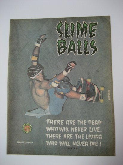 Original Santa Cruz SkateBoard Advertisement Rare Vintage Slime Balls