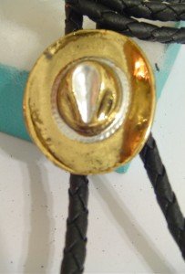 Gold Tone Metal HAT BOLO TIE Cowboy WESTERN NECKLACE
