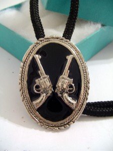 Black Enamel 2 Minature Gun BOLO TIE WESTERN NECKLACE