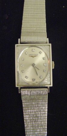 Vintage LONGINES MEN WATCH 14K Solid White Gold Diamond