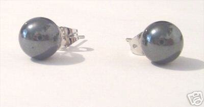 REAL BLACK HEMATITE STUD EARRINGS Beads Balls