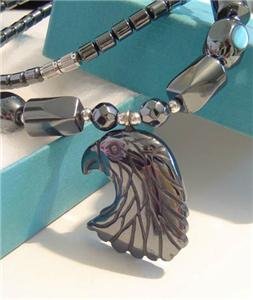 Real BLACK HEMATITE Pendant Necklace EAGLE HEAD