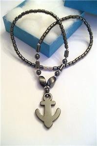 Real BLACK HEMATITE Pendant Necklace ANCHOR