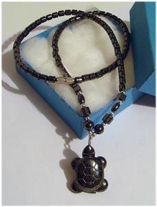 Real Black Healing HEMATITE TURTLE Pendant Necklace
