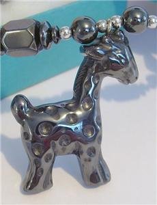 Real BLACK HEALING HEMATITE Pendant Necklace GIRAFFE