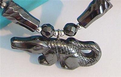 Real BLACK HEALING HEMATITE Pendant Necklace ALLIGATOR
